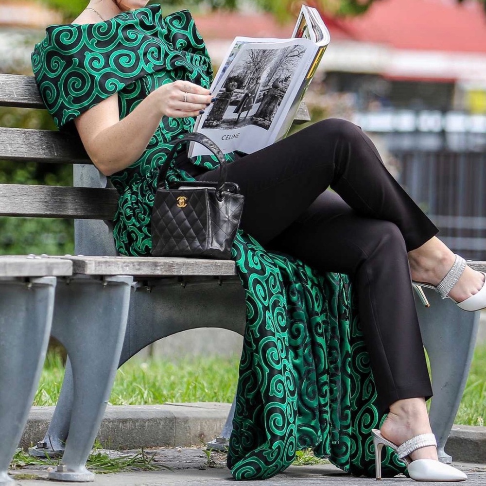 80’s Black Green Brocade Statement Maxi Cape